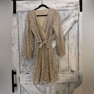 Champagne sequin sparkle wrap dress